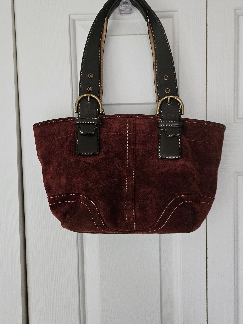 Coach Burgundy Suede Shoulder Bag with Dark Brown Straps - Picture 11 of 11